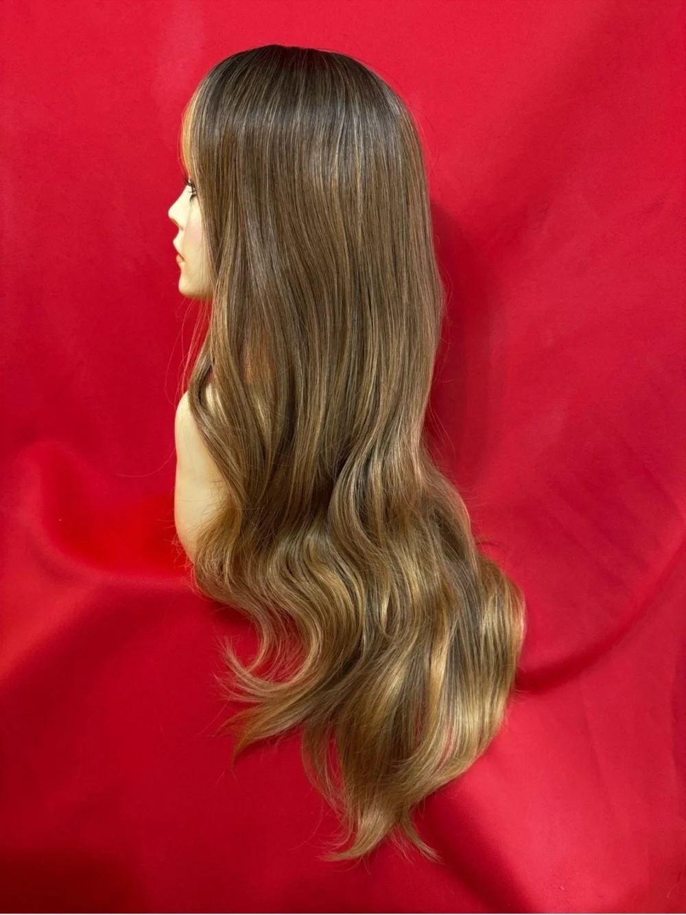 27” Human Hair Blend Wavy Ombre Wig Natural Roots Honey Blonde Heat Resistant